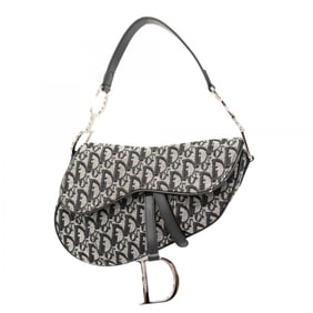 Christian Dior Trotter Saddle Bag Canvas Black Women's Shoulder