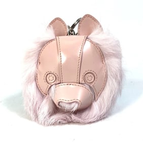 Christian Dior Dior Cookie Dog Animal Bag Charm Carabiner Keychain Leather Unisex Pink