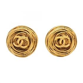 Chanel Coco Mark Circle Earrings, GP Plated Gold for Women
