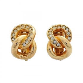 Christian Dior Earrings Chain GP Plated Rhinestone Gold Women's