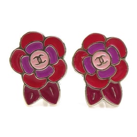 CHANEL Coco Mark Camellia Metal Enamel Earrings in Gold, Red, and Purple, Women's, e60901f
