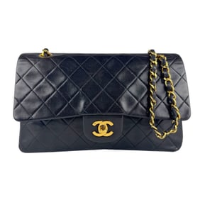 CHANEL Double Flap Matelasse Shoulder Bag in Lambskin, Black and Gold, Women's, z7008