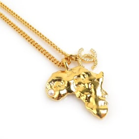 CHANEL Necklace with Coco Mark and African Motif, Metal, Gold, Women's, e60903i