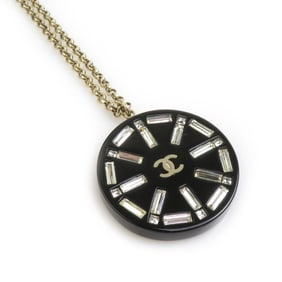 CHANEL Coco Mark Necklace, Metal, Resin, Gold, Silver, Black, Women's, e60905g
