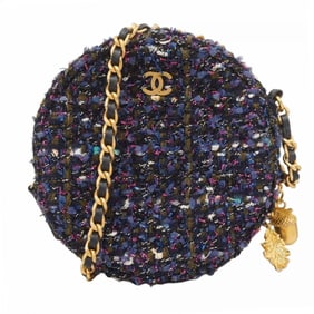 Chanel Shoulder Bag Chain Tweed Navy Pink Women's P1337953