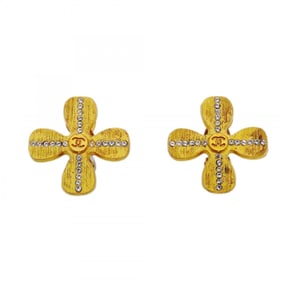 Chanel Coco Mark Clover Earrings with GP Plated Rhinestones in Gold for Women