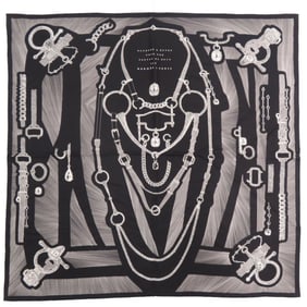 Unused Hermès Carré 90 PLANCHE D ETVDE Formal Etude Bag, Silk with Rhinestones, Black, 1565 HERMES