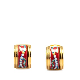 Hermes enamel cloisonné earrings, gold and red plated, for women.