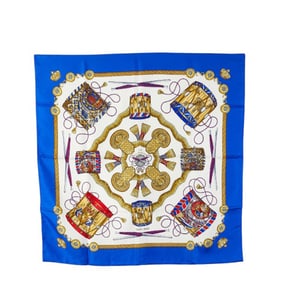 Hermès Carré 90 "Les Tambours" Scarf, Blue, White, Multicolor, Silk, Women's, HERMES