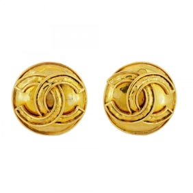 Chanel Coco Mark Circle Earrings, GP Plated Gold for Women