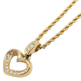 Christian Dior Dior Heart Motif Rhinestone Necklace, Gold Plated, Women's