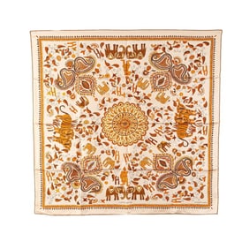 Hermes Hermès Carre 90 CARRE KANTHA Scarf, Beige Multicolor Silk, Women's