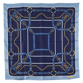 Cartier Belt Chain Scarf Muffler Navy Blue Silk Women's CARTIER