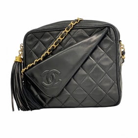 Chanel Shoulder Bag with Matelasse Chain Bag, Lambskin, Black, Women's