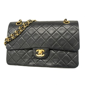 Chanel Matelasse Shoulder Bag with Double Flap and Chain, Lambskin, Black, Women's