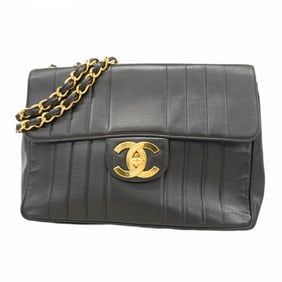 Chanel Shoulder Bag, Double Chain, Deca Matelasse, Lambskin, Black, Women's