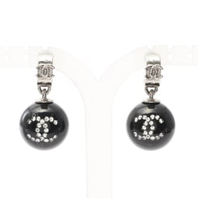CHANEL Coco Mark Earrings, Stainless Steel, Women's, Silver/Black