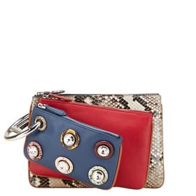 Fendi Triplet Pouch 8BS001 in Red, Blue, and Multicolor Leather Python for Women
