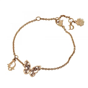 Christian Dior Bracelet, Butterfly Motif, GP Plated, Color Stones, Gold, Pink, Women's