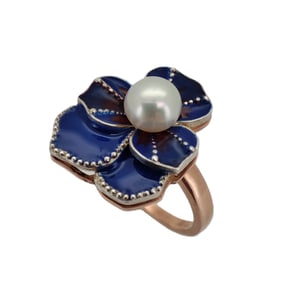 Vintage Imperial Era Rose Gold Enamel Pearl Ring
