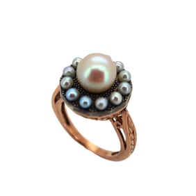 Vintage Imperial Era Rose Gold Enamel Pearl Ring