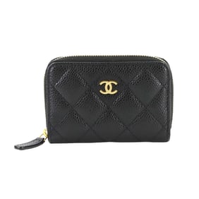CHANEL Matelasse Coin Case, Caviar Leather, Black with Coco Mark and Gold Hardware, AP0216