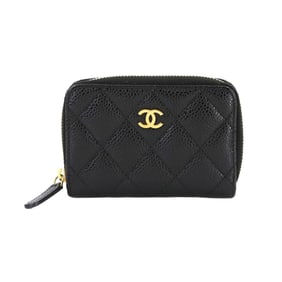 CHANEL Matelasse Coin Case, Caviar Leather, Black with Coco Mark and Gold Hardware, AP0216