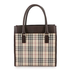 Burberry Nova Check Handbag Canvas Leather Beige Brown Hand Bag