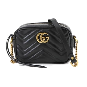 Gucci GG Marmont Quilted Mini Chain Shoulder Bag in Black Leather (448065)