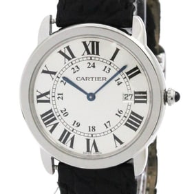 CARTIER Ronde Solo LM Steel Leather Quartz Mens Watch W6700255 Polished