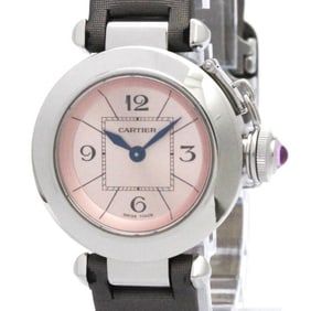 CARTIER Miss Pasha Steel Leather Quartz Ladies Watch W3140026 Polished
