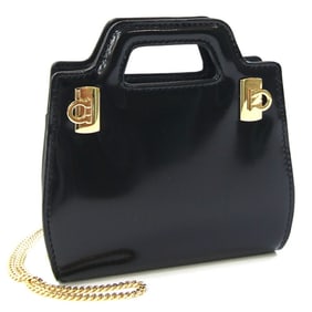 Salvatore Ferragamo Gancini Wanda Micro Handbag 213984 Black Leather Chain Shoulder Bag for Women
