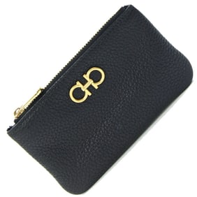 Salvatore Ferragamo Double Gancini Coin Case 220383 Black Leather Mini Wallet Compact for Women