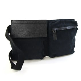 Gucci Waist Pouch GG 28566 Black Canvas and Leather Body Bag Hip Crossbody GUCCI