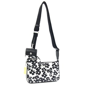 Michael Kors Floral Crossbody Shoulder Bag 35S5STVC5Y in Black and White Leather with Sequins, Coin