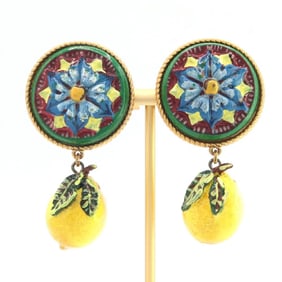 Dolce & Gabbana Fruit Round Lemon Earrings in Multicolored Metal for Women