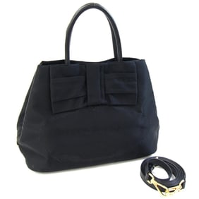 Prada Handbag 1BG068 Black Nylon and Leather Shoulder Bag with Ribbon, Women's PRADA