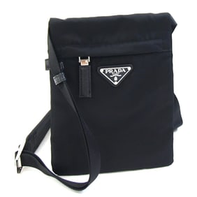 Prada Shoulder Bag 2VH059 Black Nylon and Leather Pochette Crossbody with No Gusset for Men Women