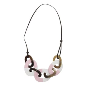 Like new Hermès Caramba Buffalo Horn/Lacquer Brown and Pink Necklace 0271 HERMES