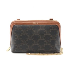 Celine Triomphe Shoulder Bag, PVC-Coated Canvas and Leather, Women's, Black/Brown, 10E382