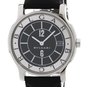 BVLGARI Solotempo Steel Leather Quartz Mens Watch ST35S Polished