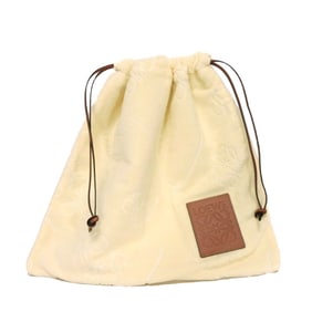 LOEWE Handbag Towel Pouch Embossed Cotton Light Beige Calfskin Tan Anagram Pile Ecru C822Q29X01