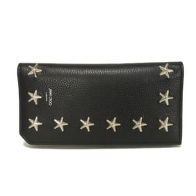 JIMMY CHOO Cooper Grainy Calfskin Bifold Long Flap Wallet with Star Studs in Black. Men's.