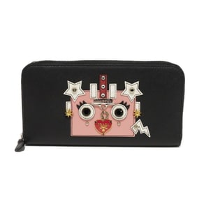 Prada Saffiano Robot Zip-Around Wallet with Studs, Beads, and Rhinestones, Round, Nero, Women's