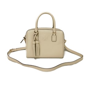 Tory Burch Thea Web Small Satchel Handbag with Calfskin Tassel, 3-Way Shoulder Bag, Double T, Ivory,