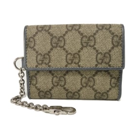 Gucci GG Supreme Mini Tri-fold Wallet with Key Ring Chain, Blue-Gray, Compact Wallet, Double G,