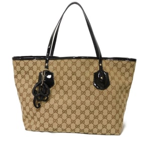 Gucci Jolie Patent Enamel Tote Bag in Black and Beige GG Canvas (211971) - Men's Women's Bags
