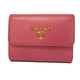 PRADA Saffiano Compact Tri-fold Wallet, Pink, Unused, Metal, Peony, 1MH025 QWA F0505, Women's