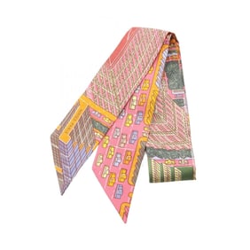 Hermes Hermès Twilly Pantin City Silk Scarf for Women, Pink/Multicolor