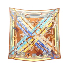 Hermès HERMES Carré 90 BRIDES ET GRIS Silk Scarf for Women, Brown/Multicolor